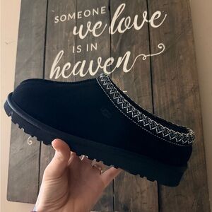 UGG Black Slip-On Loafers with Patterned Trim